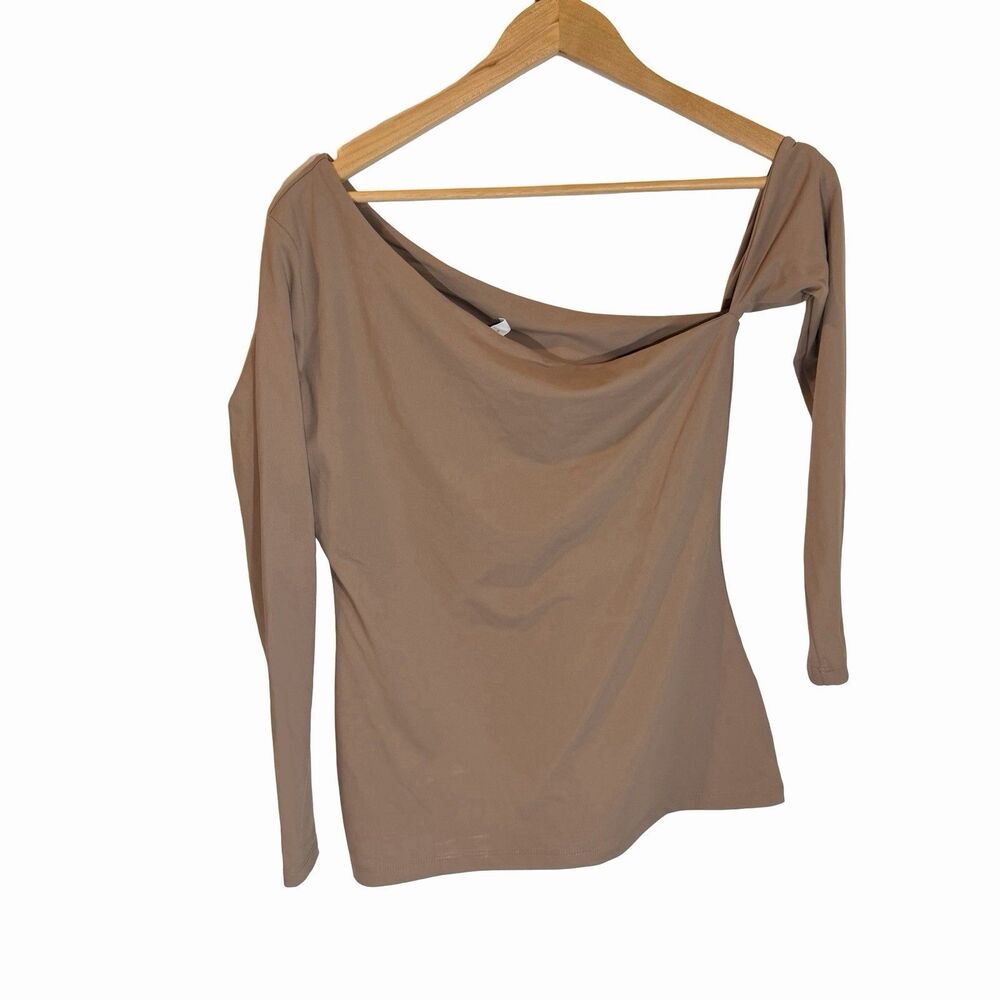 Susana Monaco Sculpty One Shoulder Long Sleeve Top Tan Size Large New With Tags